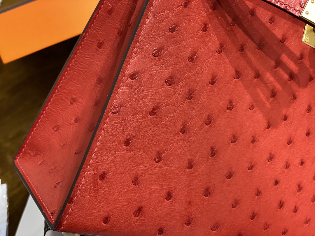 Hermes Kelly 25cm Handbag Shoulder Bag in Feu Orange Ostrich Leather